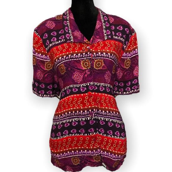 Melissa Harper MHM Button Up Shirt Women's 14 Multicolor Geometric Blouse VTG - Picture 6 of 8